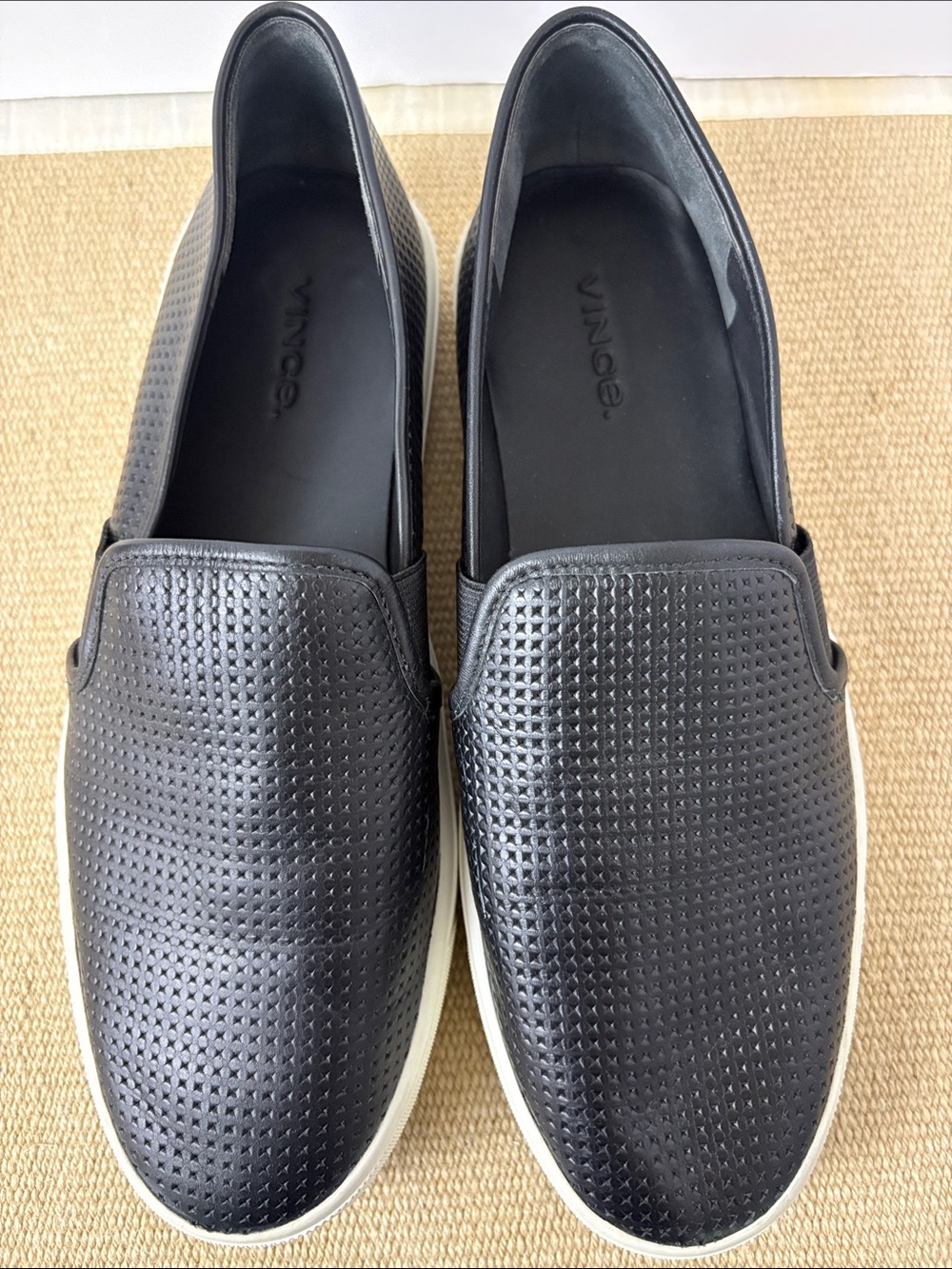 Vince Blair Slip-On Leather Sneaker Black Perforated with White Sole Size 7